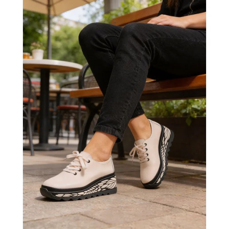 Chaussures décontractées pour femmes, cuir véritable rose, semelle épaisse |ROMANGO|