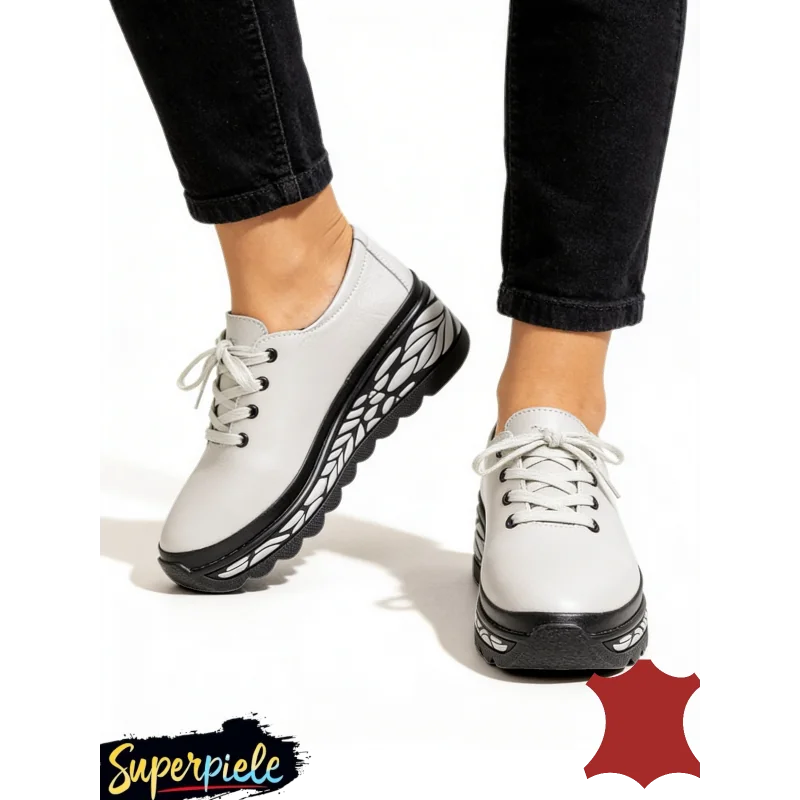 Scarpe casual da donna, in vera pelle rosa, suola spessa |ROMANGO|