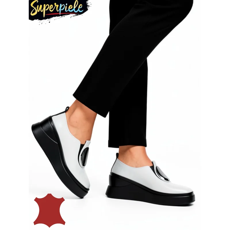 internetska trgovina za ženske cipele od prave kožeSive ležerne cipele od prave kože bez vezica s platformom i ukrasnom kopčom