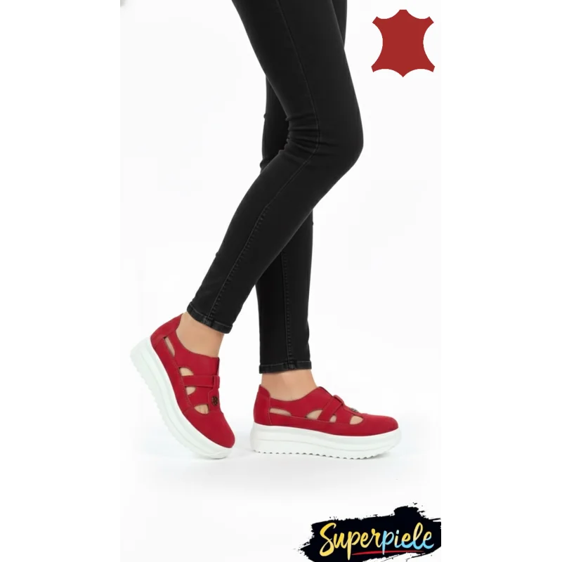 Ženske ležerne cipele od prave kožecopy of Pantofi casual damă perforați cu talpa groasa si catarama decorativaSP002-541