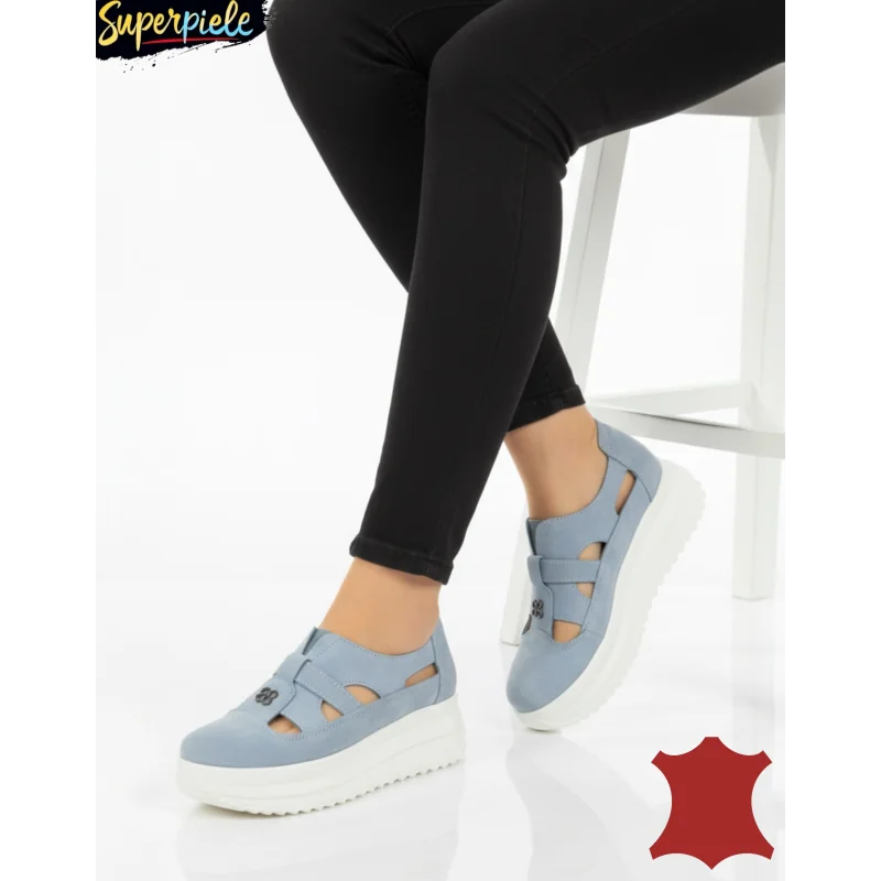 Ženske ležerne cipele od prave kožecopy of Pantofi casual damă perforați cu talpa groasa si catarama decorativaSP002-541
