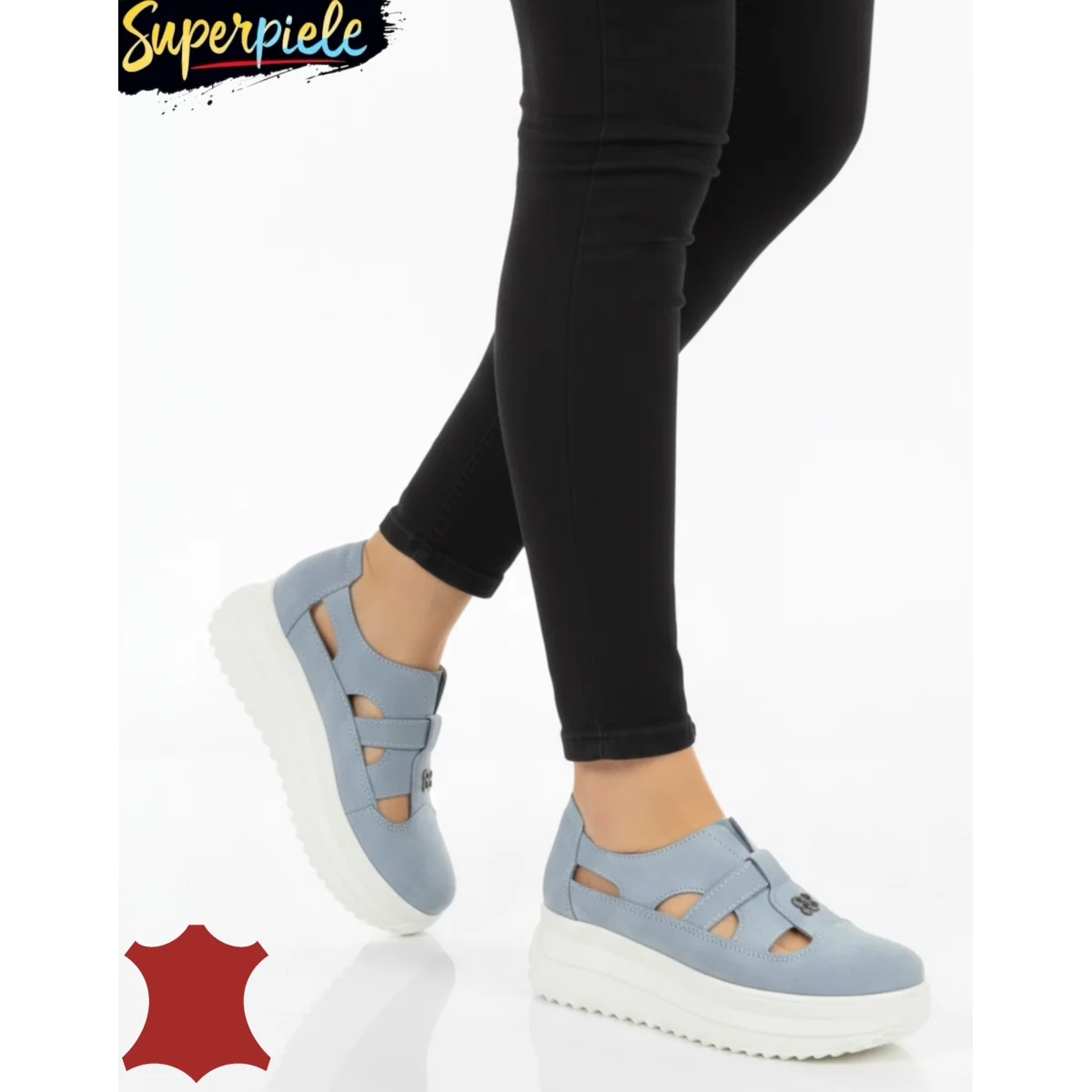 Pantofi casual dama piele naturalaPantofi casual damă alabastri perforați cu talpa groasa si catarama decorativaSP002-541
