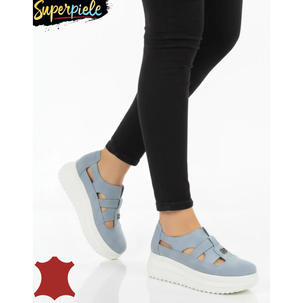 Ženske ležerne cipele od prave kožecopy of Pantofi casual damă perforați cu talpa groasa si catarama decorativaSP002-541
