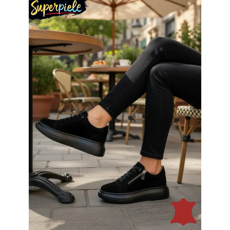 copy of Damen-Freizeitschuhe aus echtem Leder, dicke Sohle mit seitlichem Reißverschluss.