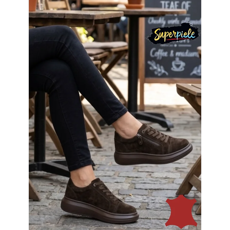 copy of Γυναικεία casual παπούτσια από γνήσιο δέρμα, με χοντρή σόλα και φερμουάρ στο πλάι.