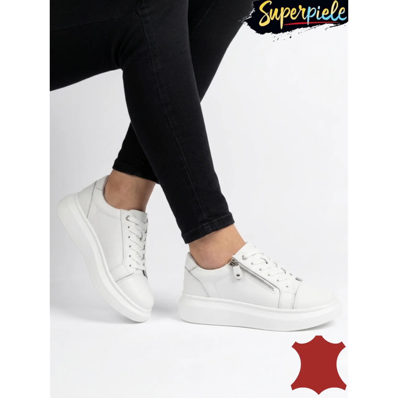 copy of Damen-Freizeitschuhe aus echtem Leder, dicke Sohle mit seitlichem Reißverschluss.