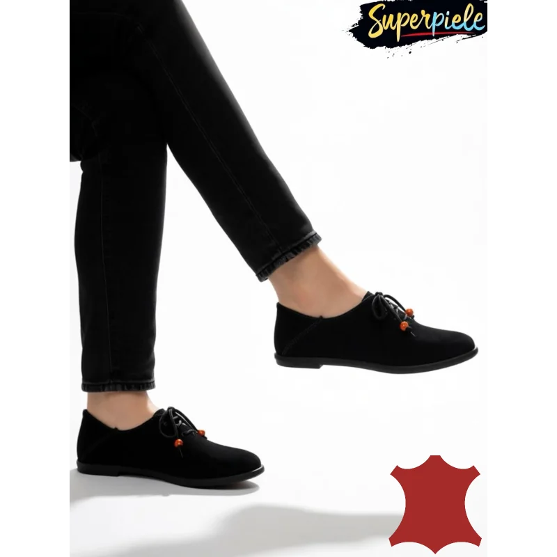 Pantofi casual-sportPantofi Casual negri din Piele Naturală Întoarsă Cu toc mic F002-602