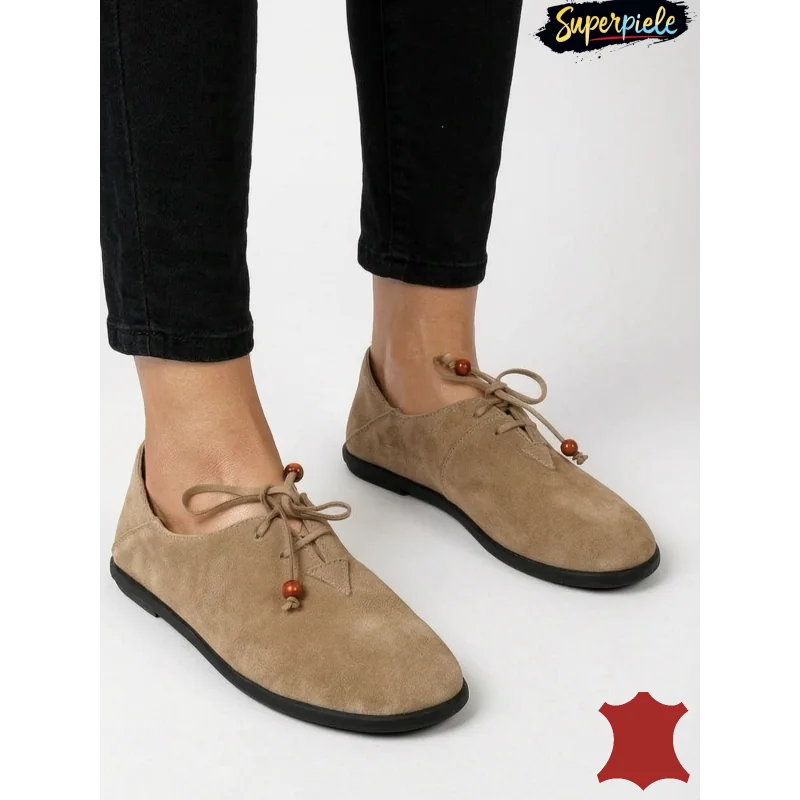 Pantofi casual-sportPantofi Casual kaki din Piele Naturală Întoarsă Cu toc mic F002-602