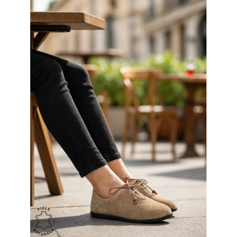 Pantofi casual-sportPantofi Casual kaki din Piele Naturală Întoarsă Cu toc mic F002-602