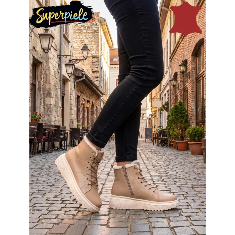 Superpiele - Magazin Online de Încăltăminte-Genti din Piele NaturalăGhete damă kaki din piele naturală, îmblănite F002-409