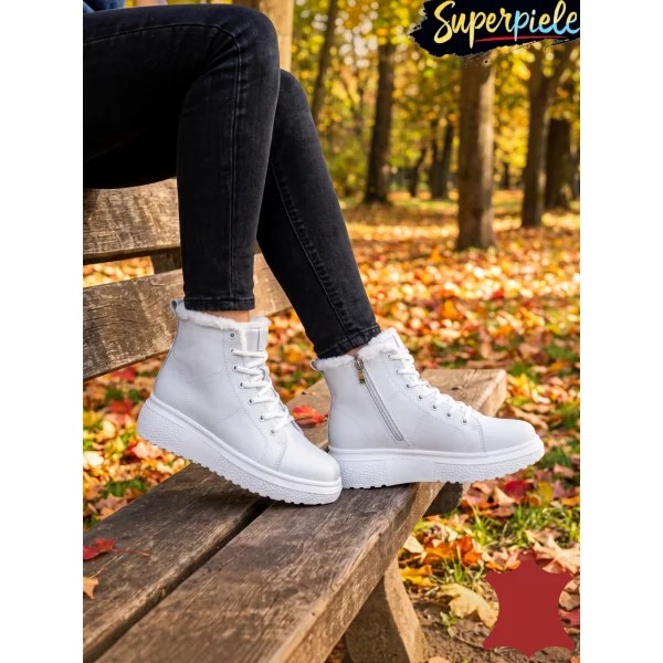 Superpiele - Magazin Online de Încăltăminte-Genti din Piele NaturalăGhete damă albe din piele naturală, îmblănite F002-409