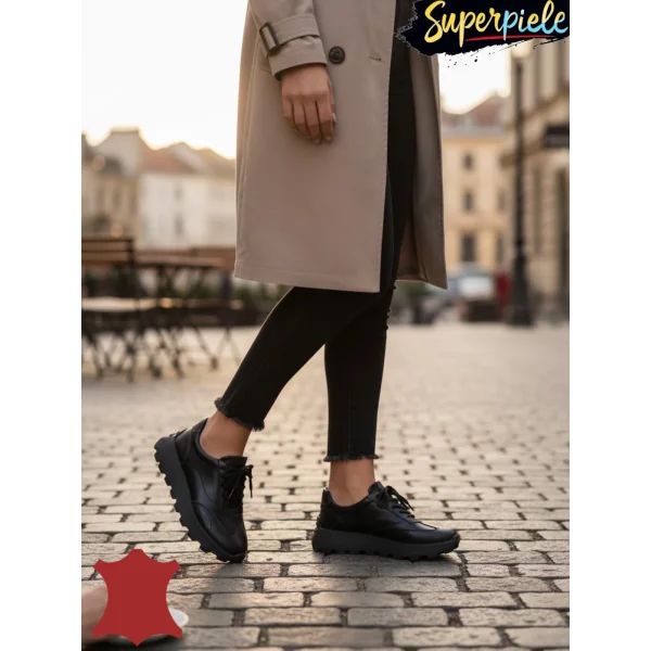 internetska trgovina za ženske cipele od prave kožePantofi casual damă din piele naturală negri cu șireturi