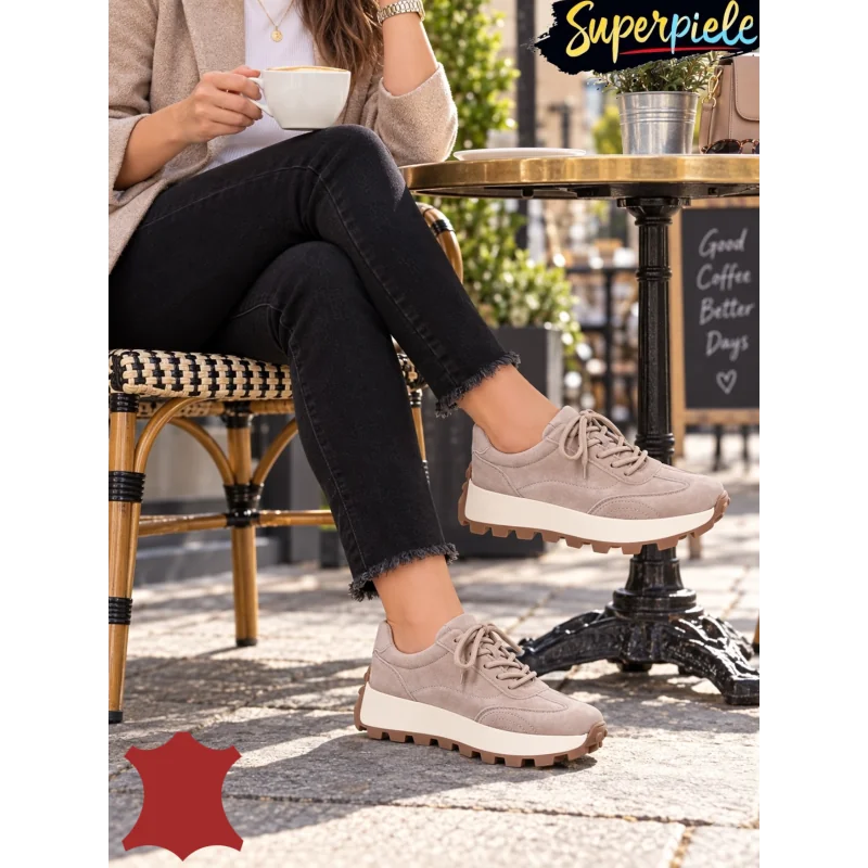 Superpiele - Magazin Online de Încăltăminte-Genti din Piele NaturalăPantofi casual damă din piele naturală kaki cu șireturi