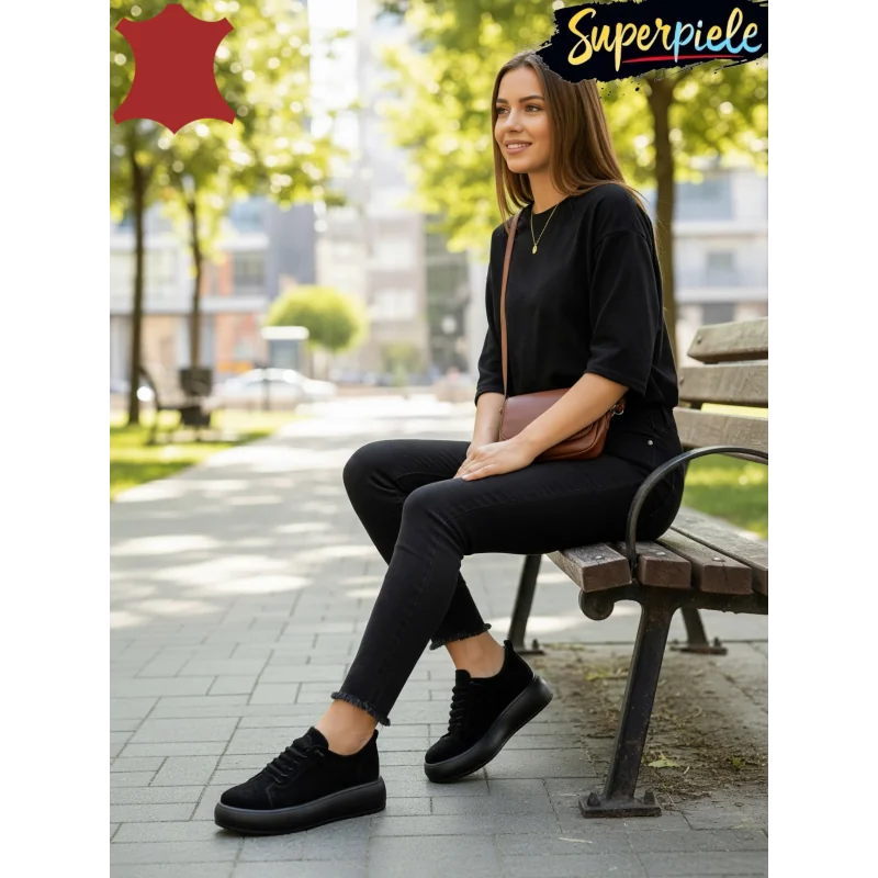 Superpiele - Magazin Online de Încăltăminte-Genti din Piele NaturalăPantofii casual negru damă sunt realizați din piele întoarsă naturală de calitate