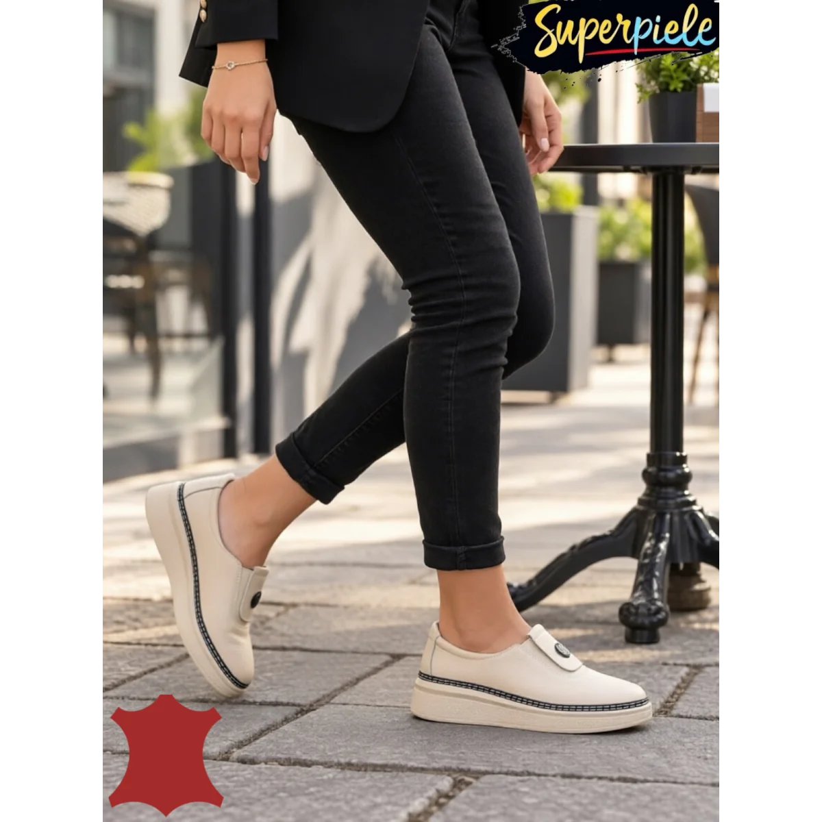 Balerini-MocasiniPantofi casual bej damă din piele naturală Fără șireturi