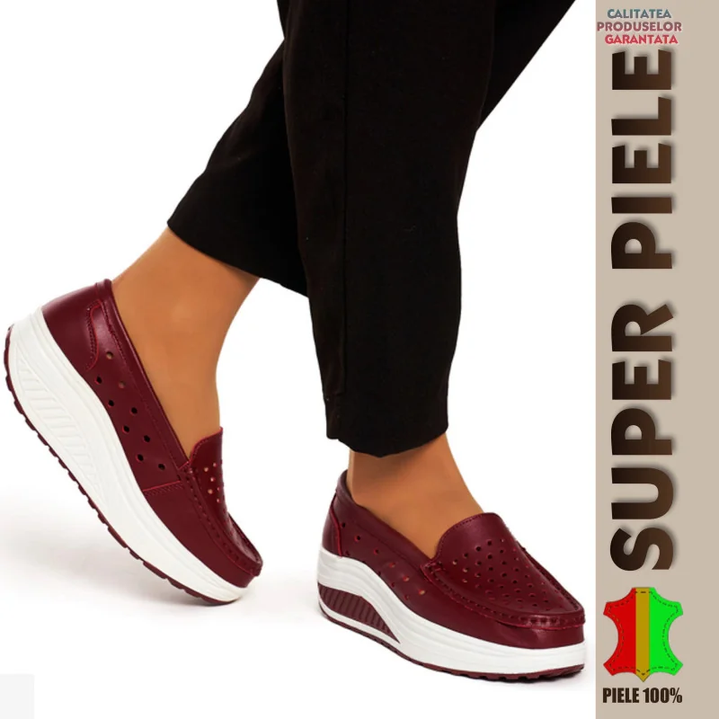 bailarinas y mocasinesMocasines burdeos perforados para mujer |Lavoka| con plataforma - Piel natural