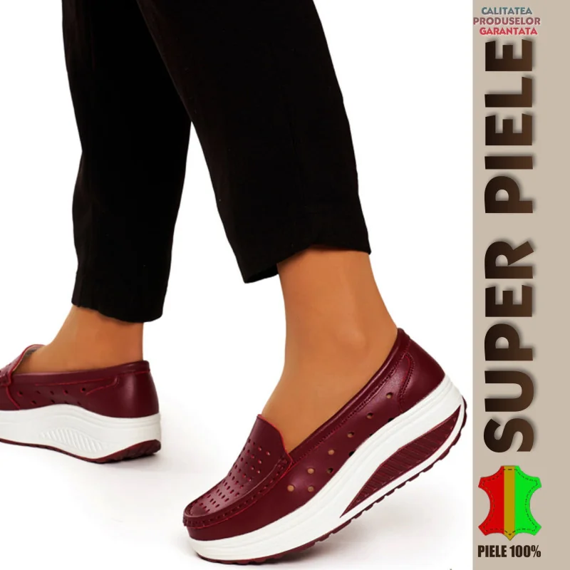 bailarinas y mocasinesMocasines burdeos perforados para mujer |Lavoka| con plataforma - Piel natural