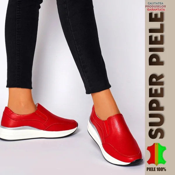 Κόκκινα καθημερινά slip-on παπούτσια |RONA|-Γνήσιο δέρμα