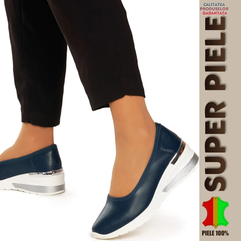 MARINEBLAUE FREIZEITSCHUHE |Natalie| mit Plateau-NATURLEDER