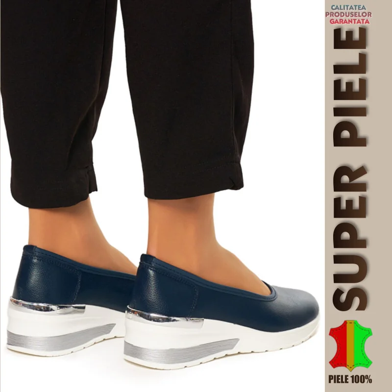 MARINEBLAUE FREIZEITSCHUHE |Natalie| mit Plateau-NATURLEDER