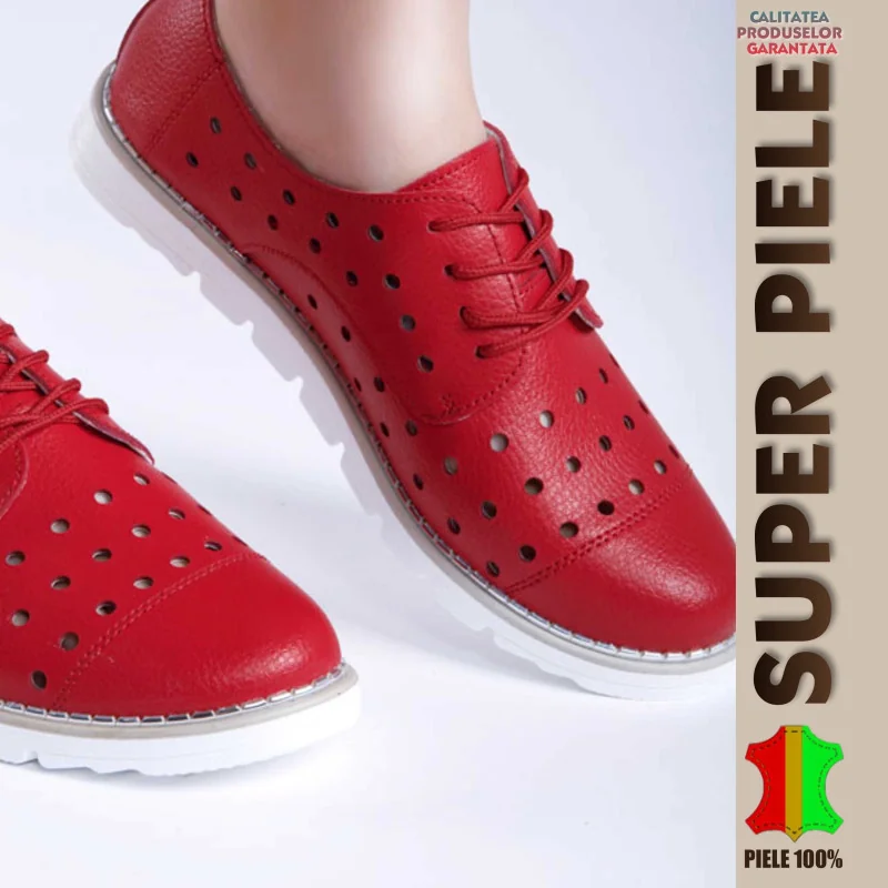 online winkel voor damesschoenen van echt leerCasual rode Oxford schoenen geperforeerd in echt leer |Yvonne|