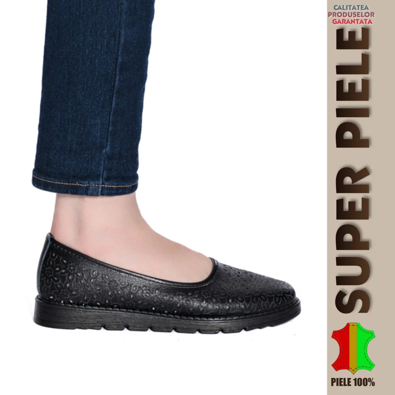 ballerines en cuir véritable perforé pour femmes avec semelle basse |Madison|
