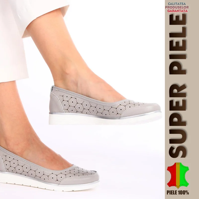 balerini dama online Gri de vara din piele, Talpa joasa |Amelia|