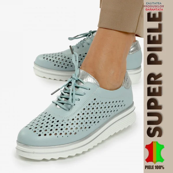 Női alkalmi perforált cipő természetes bőrből, fűzős-|MARKO|