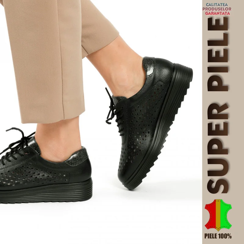 Superpiele - Magazin Online de Încăltăminte-Genti din Piele NaturalăPantofi dama casual perforati din piele naturala cu siret-|MARKO|
