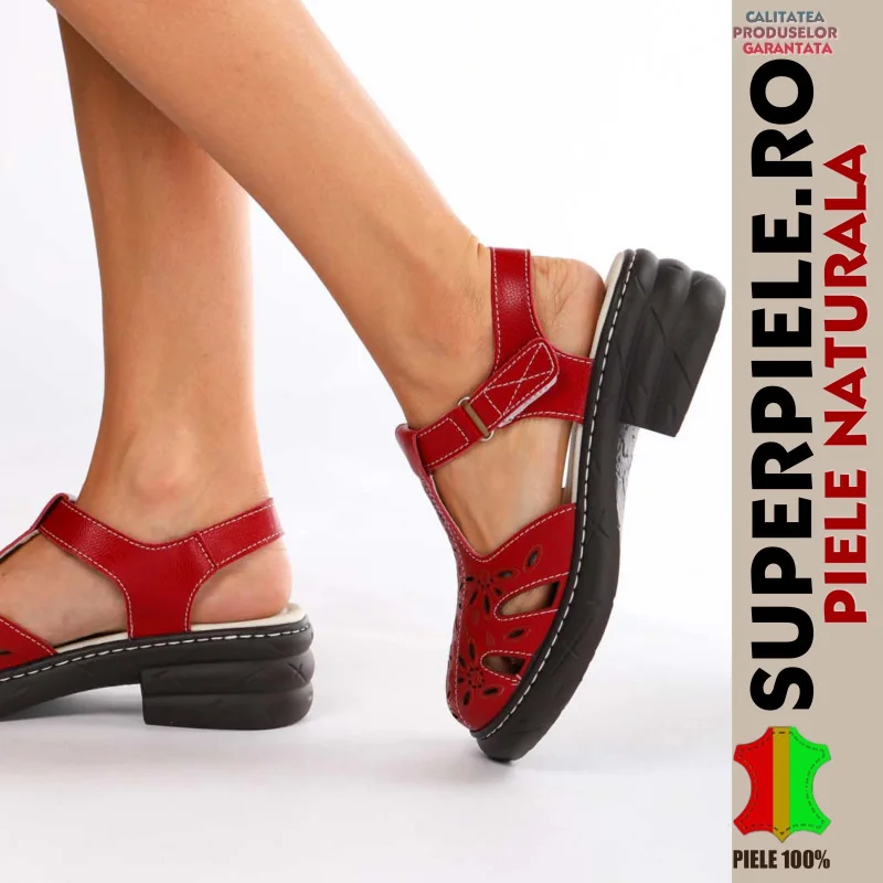 Sandali rossi in vera pelle con tacco spesso, cinturino e fibbia-|ODELA|