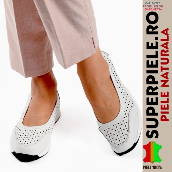 Lekkie, perforowane balerinki, skóra naturalna, gruba podeszwa-|JAVA|