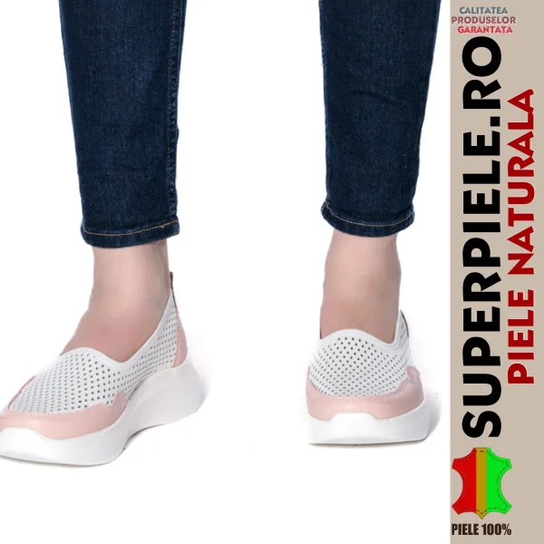 Ballerines femme en cuir naturel perforé à semelles épaisses - |TANA|
