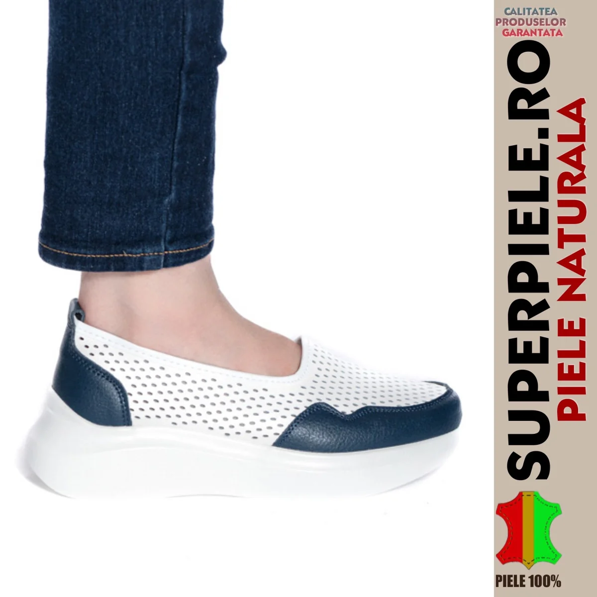 Ballerines femme en cuir naturel perforé à semelles épaisses - |TANA|
