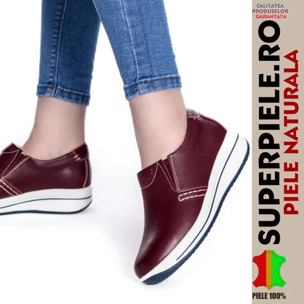 Ženske tenisice boje bordo, slip-on od prirodne kože, debeli potplat - |SALMATI|