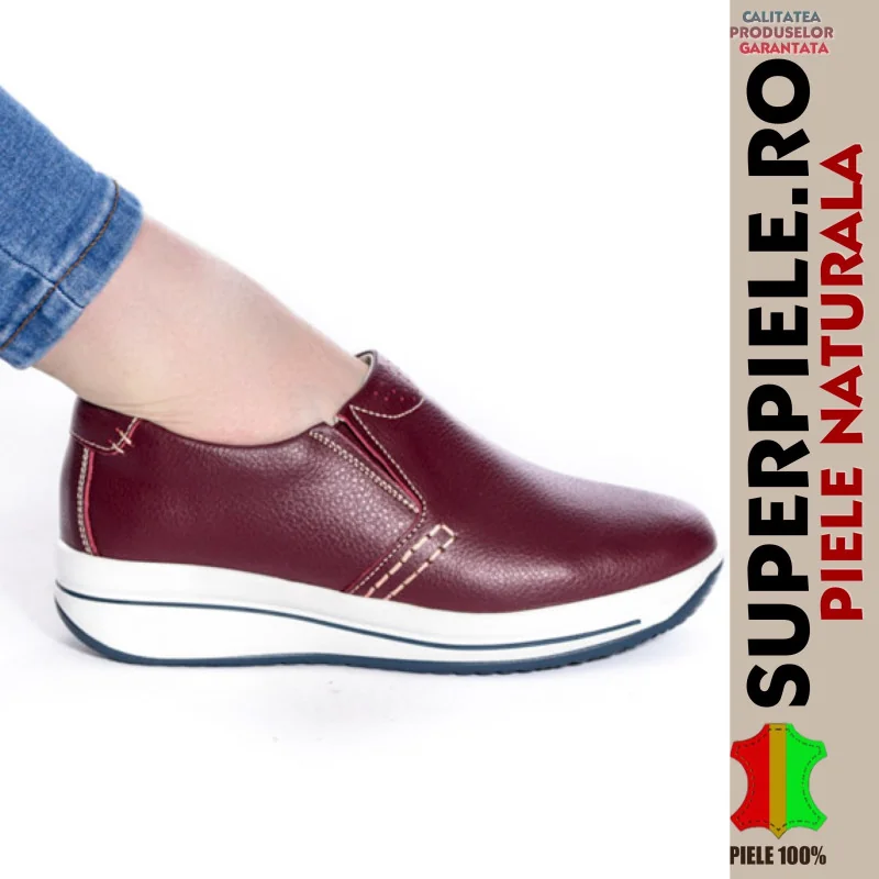 Balerinke i mokasineŽenske tenisice boje bordo, slip-on od prirodne kože, debeli potplat - |SALMATI|