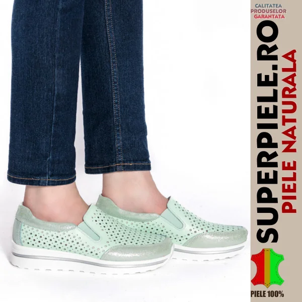 ballerines pour femmes, cuir naturel, gris, perforées, avec semelle souple |AMOMA|