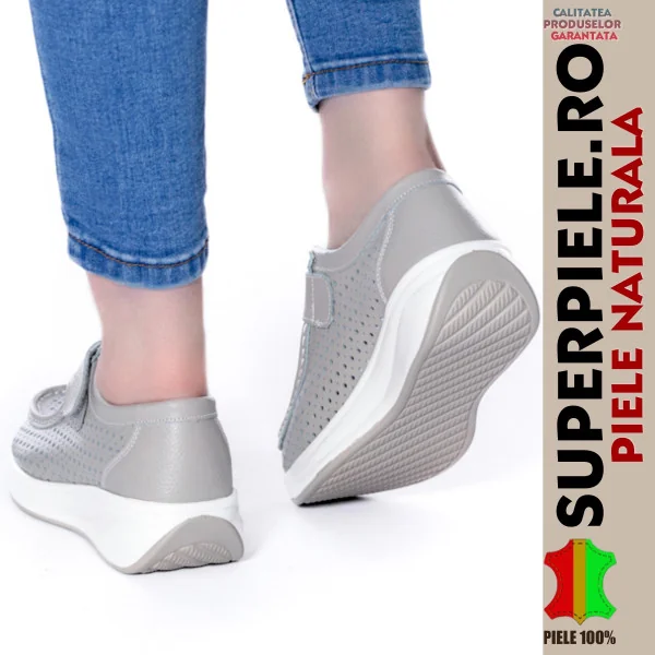 Balerini-MocasiniGrå Perforerade Loafers, Äkta Läder, Med Rem, Platå-|Amina|