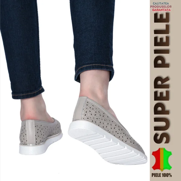 Balerini-MocasiniBalerini dama gri piele Perforati slip-on |Madison